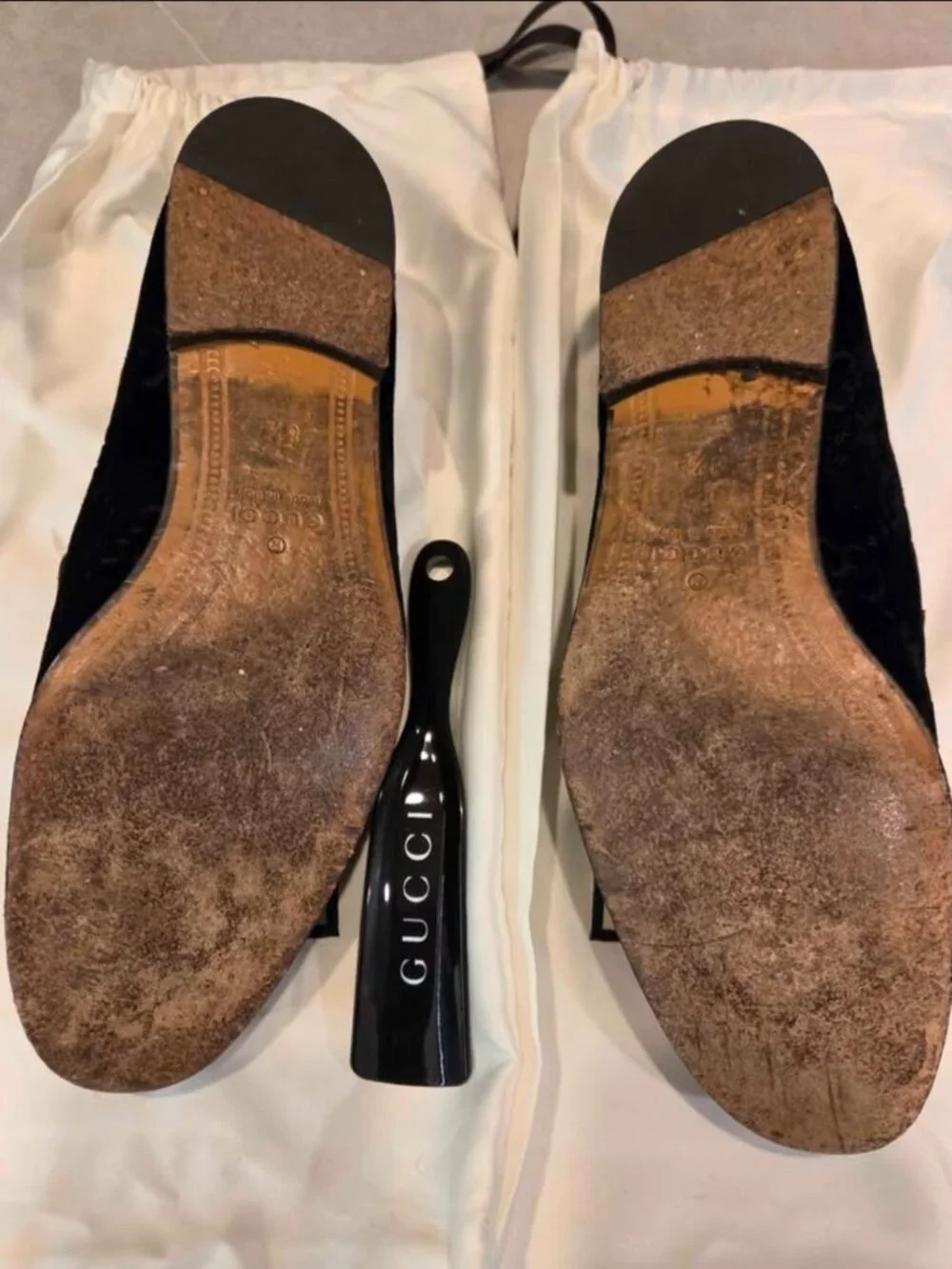 Gucci Jordaan Men’s 8.5 Black GG Velvet Horsebit Loafers